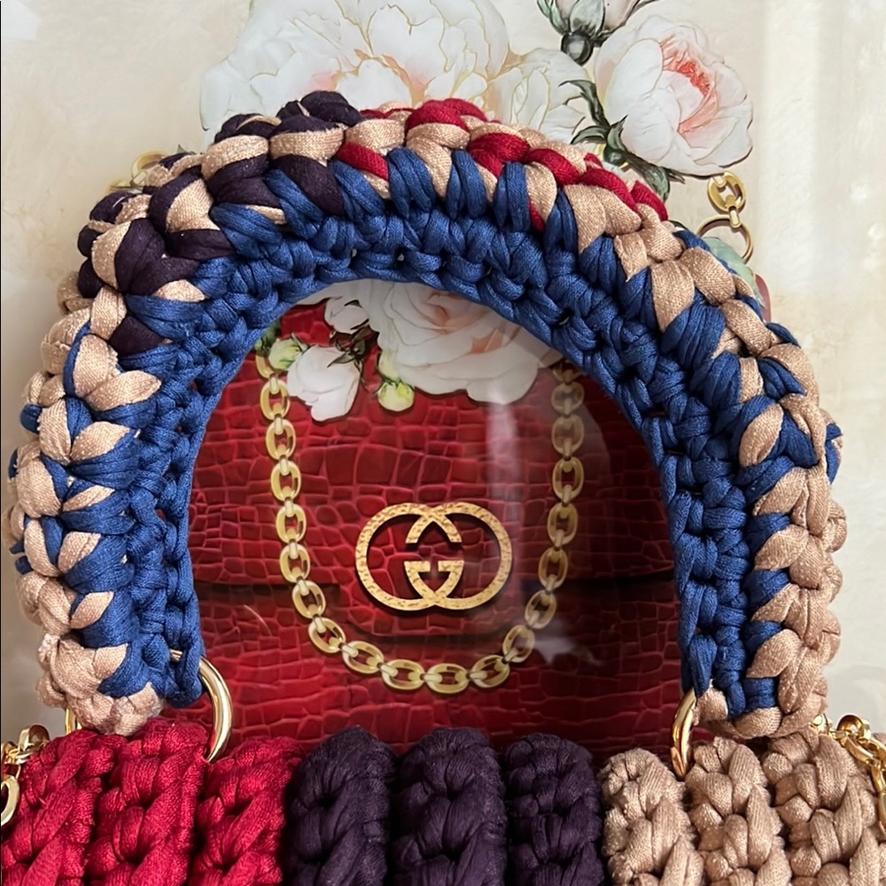 Hand Crafted Multicolor Top Handle Crochet Handbag - Picture 12 of 15